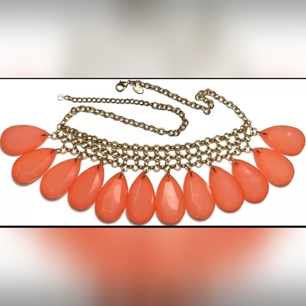  CHARMING CHARLIE Gold Tone Chain Ring Peach Vtg